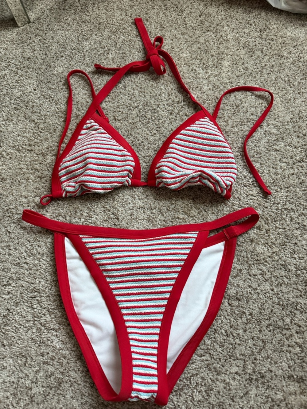 Wild Fable Red & White Striped Triangle Bikini